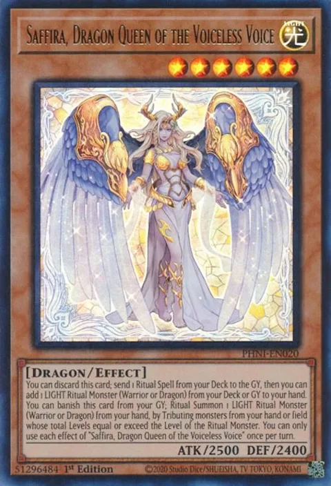 Saffira, Dragon Queen of the Voiceless Voice PHNI-EN020 Yu-Gi-Oh card from Phantom Nightmare