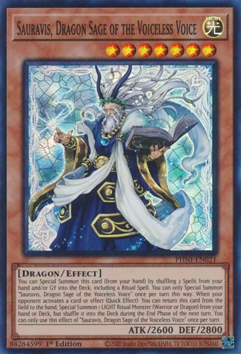 Sauravis, Dragon Sage of the Voiceless Voice PHNI-EN021 Yu-Gi-Oh card from Phantom Nightmare