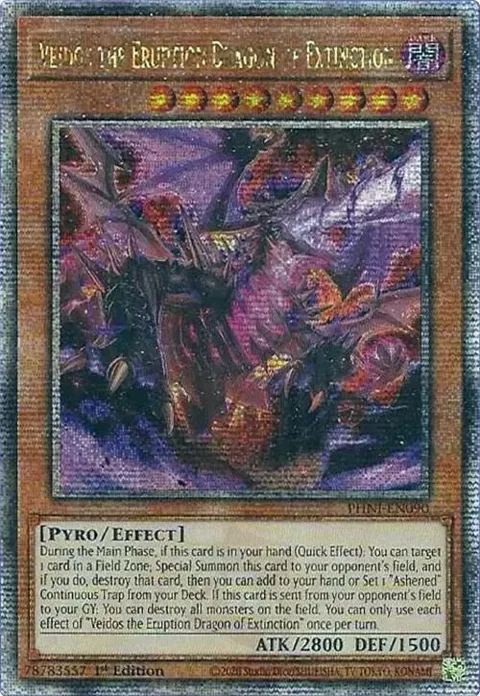 Veidos the Eruption Dragon of Extinction Quarter Century Secret Rare PHNI-EN090 Yu-Gi-Oh card from Phantom Nightmare