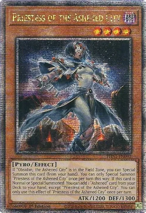 Priestess of the Ashened City Quarter Century Secret Rare PHNI-EN093 Yu-Gi-Oh card from Phantom Nightmare