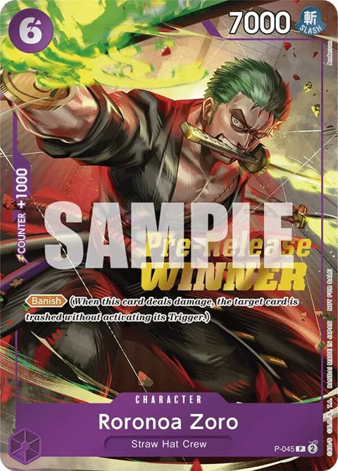 Roronoa Zoro OP-06 Pre-Release Tournament [Winner] P-045 One Piece card from One Piece Promotion Cards