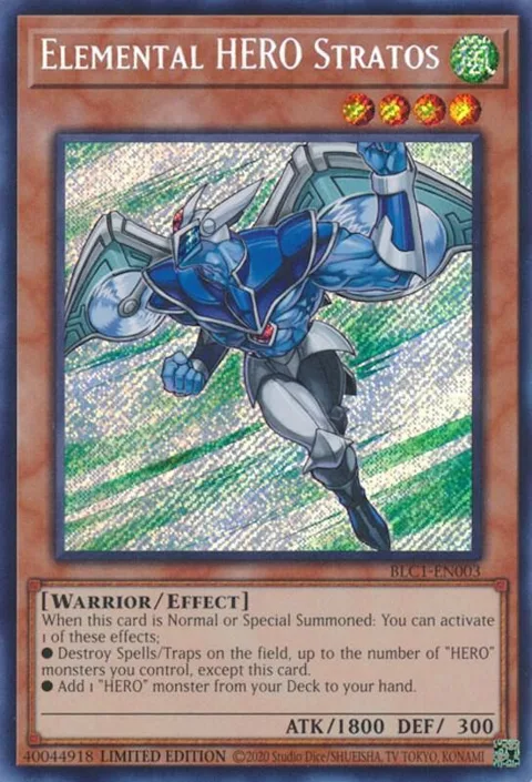 Elemental HERO Stratos BLC1-EN003 Yu-Gi-Oh card from Battles of Legend: Chapter 1