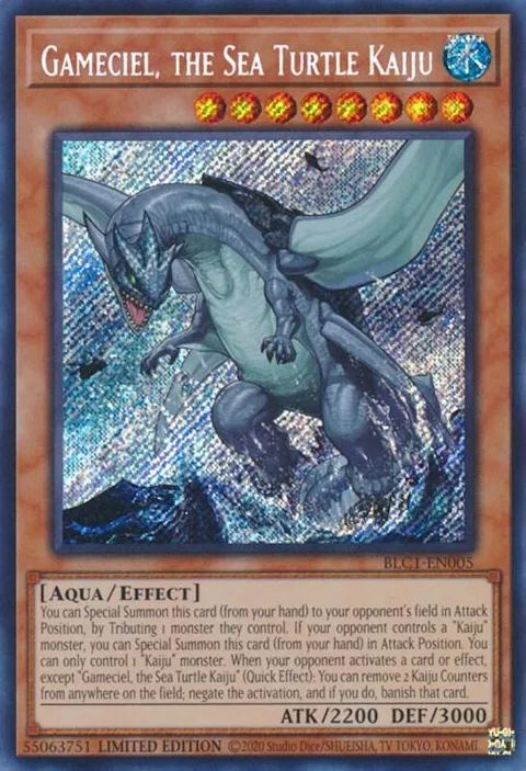 Gameciel, the Sea Turtle Kaiju BLC1-EN005 Yu-Gi-Oh card from Battles of Legend: Chapter 1