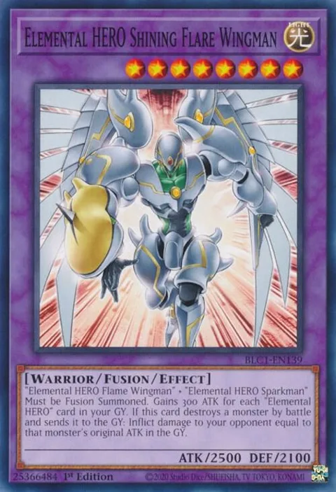 Elemental HERO Shining Flare Wingman BLC1-EN139 Yu-Gi-Oh card from Battles of Legend: Chapter 1