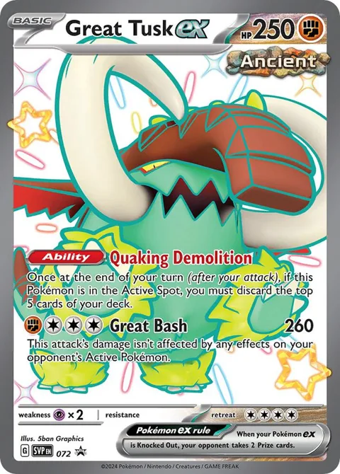 Great Tusk ex #072 Holofoil Pokémon card from Scarlet & Violet Promo Cards