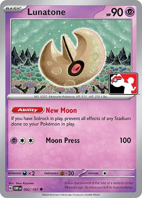Lunatone #092/197 Pokémon card from Prize Pack Series Cards