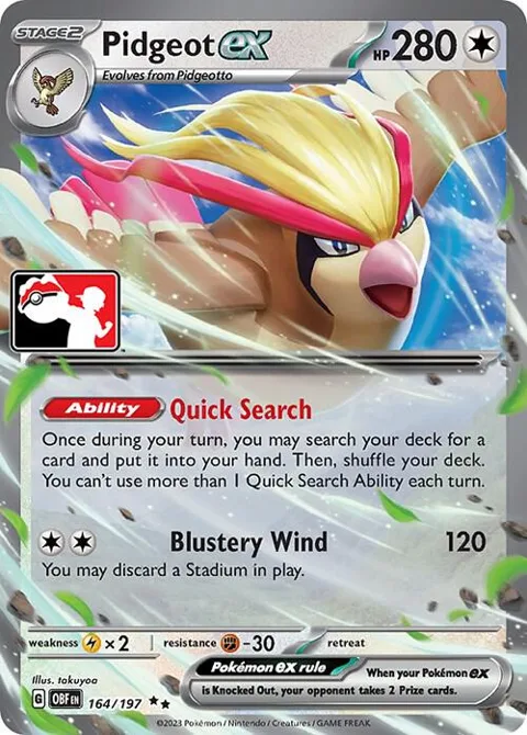Pidgeot ex #164/197 Holofoil Pokémon card from Prize Pack Series Cards