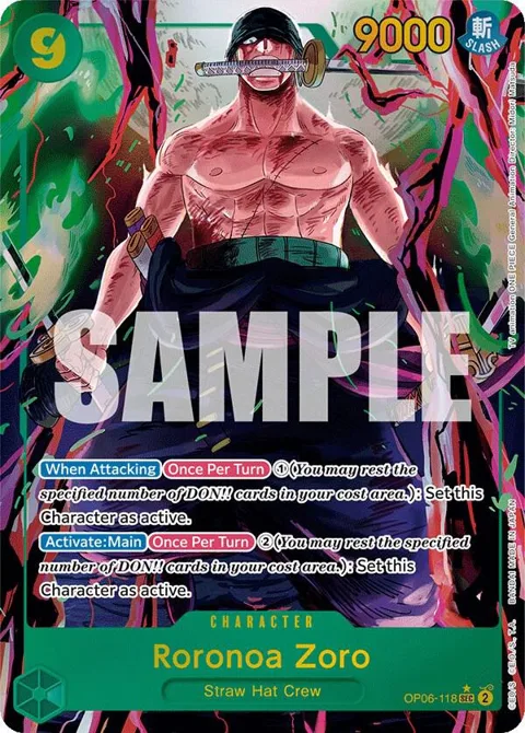Roronoa Zoro Alt Art OP06-118 One Piece card from Wings of the Captain