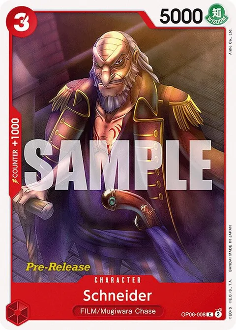 Schneider OP06-008 Pre-Release One Piece card from Wings of the Captain Pre-Release Cards