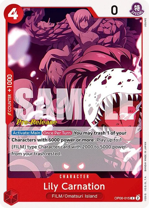 Lily Carnation OP06-015 Pre-Release One Piece card from Wings of the Captain Pre-Release Cards