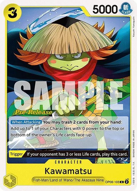 Kawamatsu OP06-103 Pre-Release One Piece card from Wings of the Captain Pre-Release Cards