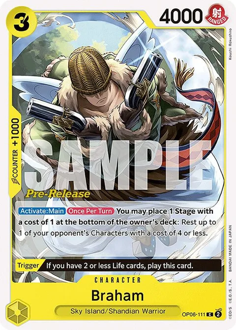Braham OP06-111 Pre-Release One Piece card from Wings of the Captain Pre-Release Cards