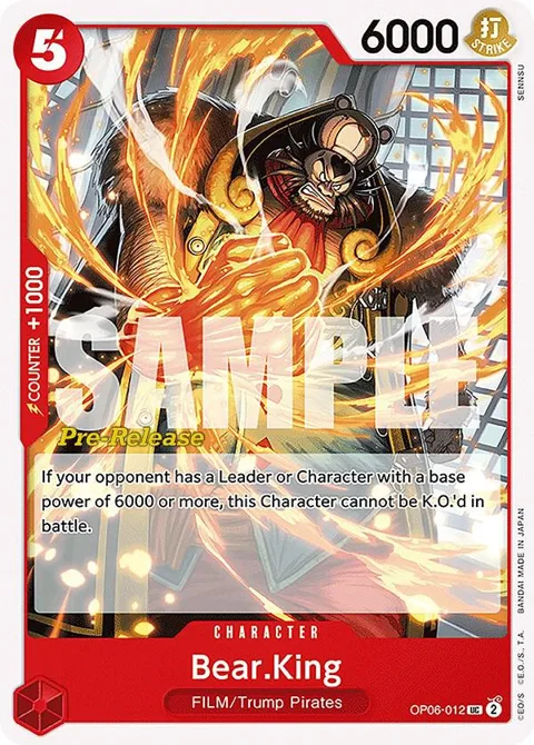 Bear.King OP06-012 Pre-Release One Piece card from Wings of the Captain Pre-Release Cards