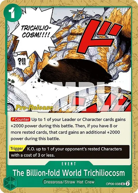 The Billion-fold World Trichiliocosm OP06-038 Pre-Release One Piece card from Wings of the Captain Pre-Release Cards