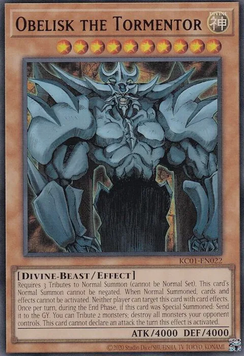 Obelisk the Tormentor KC01-EN022 Yu-Gi-Oh card from 25th Anniversary Ultimate Kaiba Set