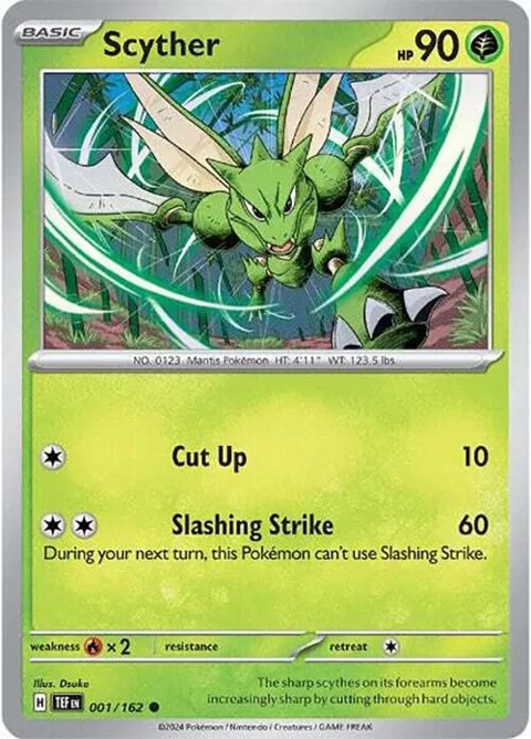 Scyther #001/162 Reverse Holofoil Pokémon card from Temporal Forces