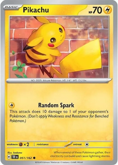 Pikachu #051/162 Reverse Holofoil Pokémon card from Temporal Forces
