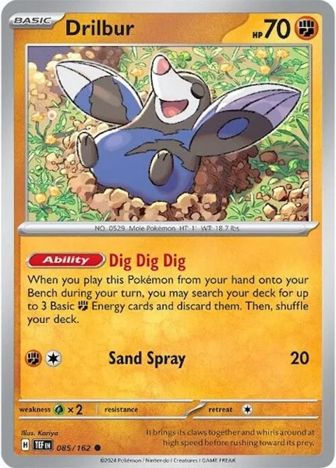 Drilbur #085/162 Reverse Holofoil Pokémon card from Temporal Forces