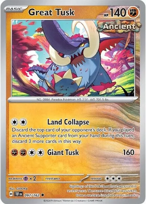 Great Tusk #097/162 Reverse Holofoil Pokémon card from Temporal Forces