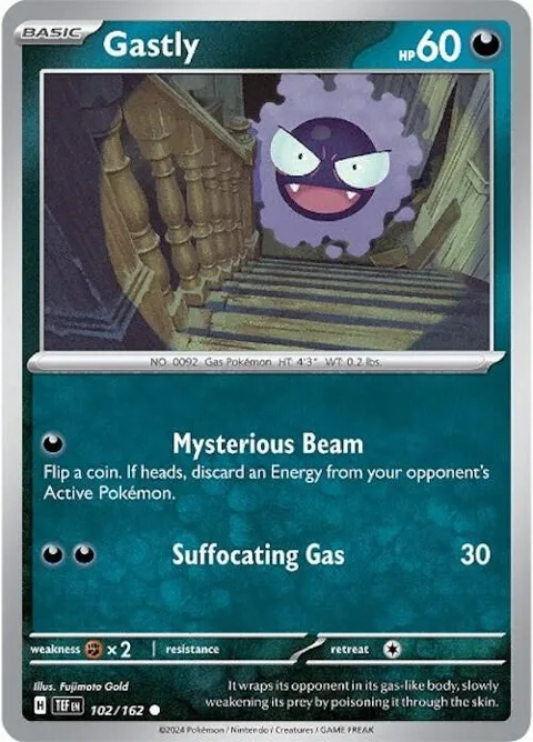 Gastly #102/162 Reverse Holofoil Pokémon card from Temporal Forces
