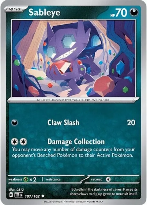 Sableye #107/162 Pokémon card from Temporal Forces