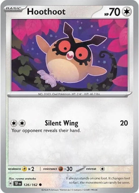Hoothoot #126/162 Reverse Holofoil Pokémon card from Temporal Forces