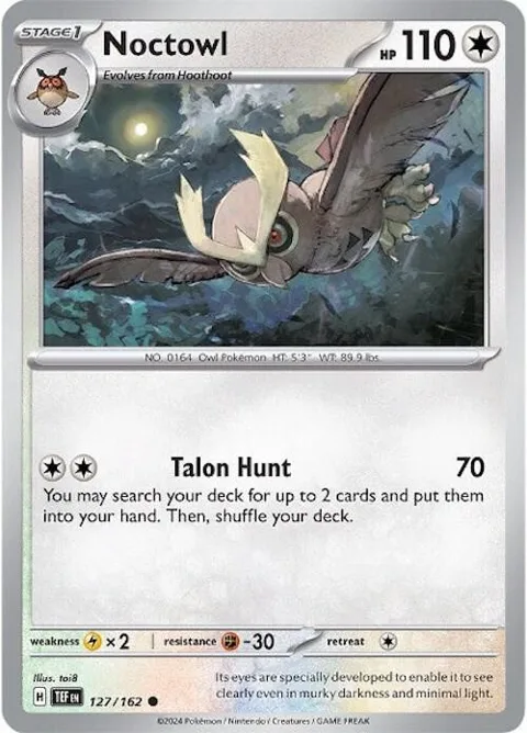 Noctowl #127/162 Reverse Holofoil Pokémon card from Temporal Forces