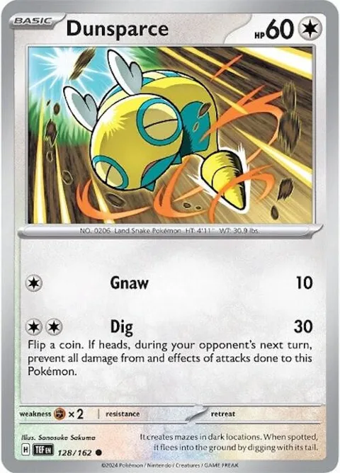 Dunsparce #128/162 Reverse Holofoil Pokémon card from Temporal Forces