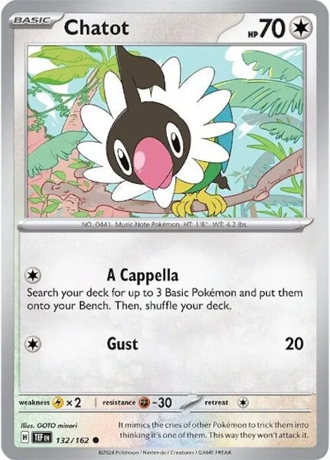 Chatot #132/162 Reverse Holofoil Pokémon card from Temporal Forces
