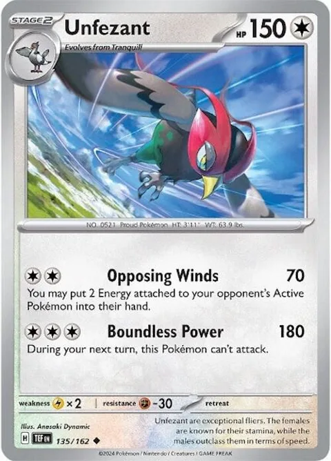 Unfezant #135/162 Reverse Holofoil Pokémon card from Temporal Forces