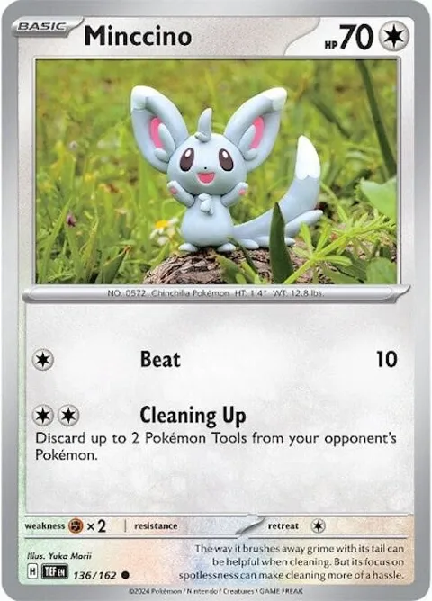 Minccino #136/162 Reverse Holofoil Pokémon card from Temporal Forces