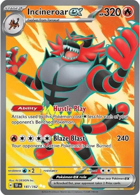 Incineroar ex #187/162 Holofoil Pokémon card from Temporal Forces