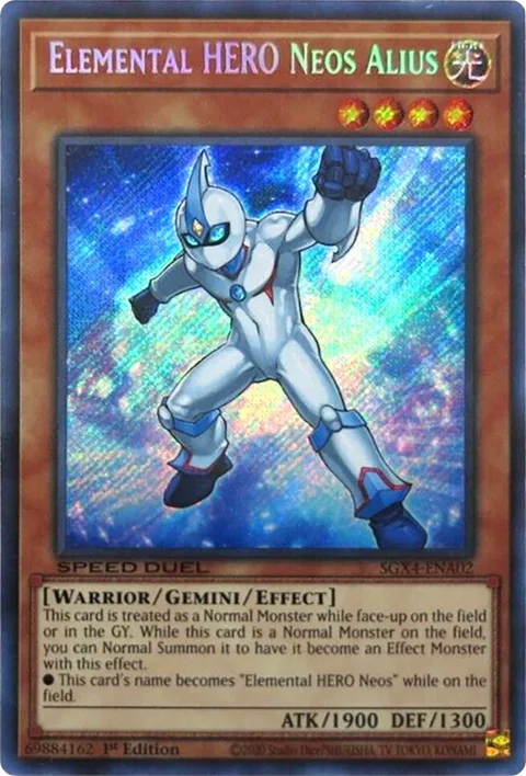 Elemental HERO Neos Alius Secret Rare SGX4-ENA02 Yu-Gi-Oh card from Speed Duel GX: Midterm Destruction