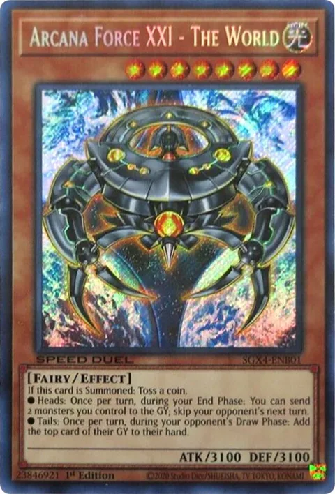 Arcana Force XXI - The World Secret Rare SGX4-ENB01 Yu-Gi-Oh card from Speed Duel GX: Midterm Destruction