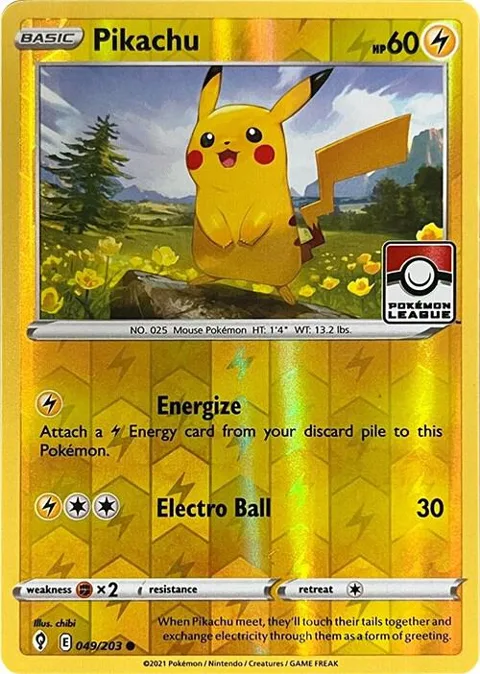 Pikachu - 049/203 Pokemon League #049/203 Reverse Holofoil Pokémon card from League & Championship Cards