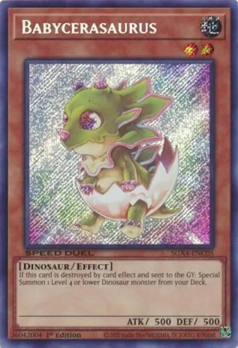 Babycerasaurus Secret Rare SGX4-ENC05 Yu-Gi-Oh card from Speed Duel GX: Midterm Destruction