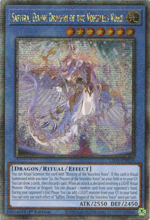 Saffira, Divine Dragon of the Voiceless Voice Quarter Century Secret Rare LEDE-EN034 Yu-Gi-Oh card from Legacy of Destruction