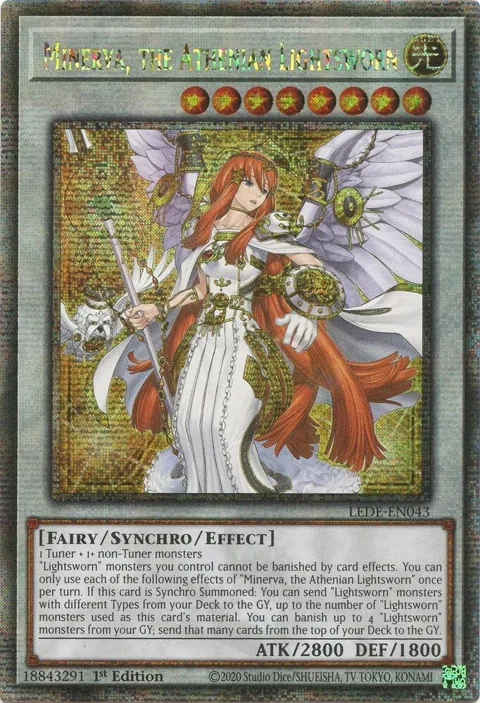 Minerva, the Athenian Lightsworn Quarter Century Secret Rare LEDE-EN043 Yu-Gi-Oh card from Legacy of Destruction