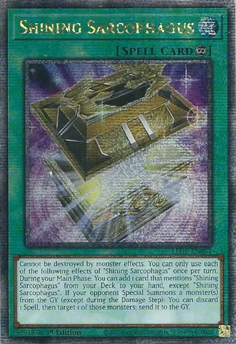 Shining Sarcophagus Quarter Century Secret Rare LEDE-EN051 Yu-Gi-Oh card from Legacy of Destruction