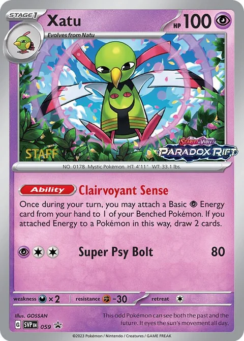 Xatu - 059 Prerelease [Staff] #059 Holofoil Pokémon card from Scarlet & Violet Promo Cards