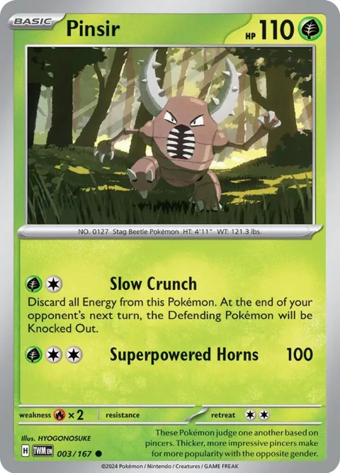 Pinsir #003/167 Reverse Holofoil Pokémon card from Twilight Masquerade