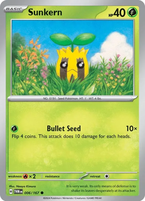 Sunkern #006/167 Reverse Holofoil Pokémon card from Twilight Masquerade