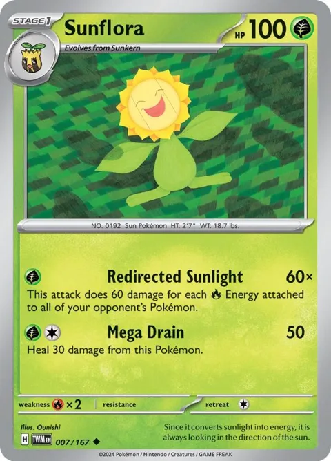 Sunflora #007/167 Reverse Holofoil Pokémon card from Twilight Masquerade