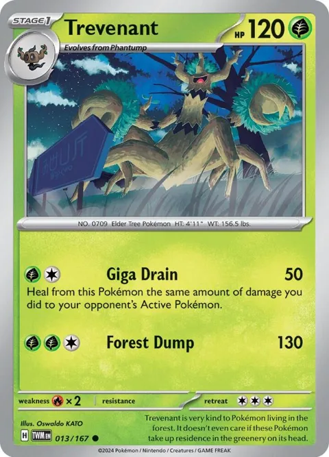 Trevenant #013/167 Reverse Holofoil Pokémon card from Twilight Masquerade