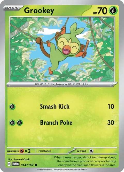 Grookey #014/167 Reverse Holofoil Pokémon card from Twilight Masquerade