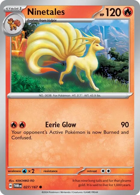 Ninetales #027/167 Reverse Holofoil Pokémon card from Twilight Masquerade