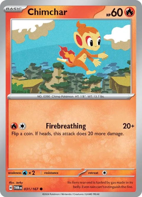 Chimchar #031/167 Reverse Holofoil Pokémon card from Twilight Masquerade