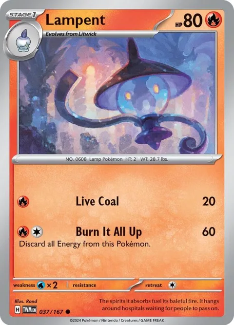 Lampent #037/167 Reverse Holofoil Pokémon card from Twilight Masquerade