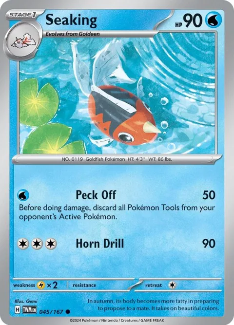 Seaking #045/167 Reverse Holofoil Pokémon card from Twilight Masquerade
