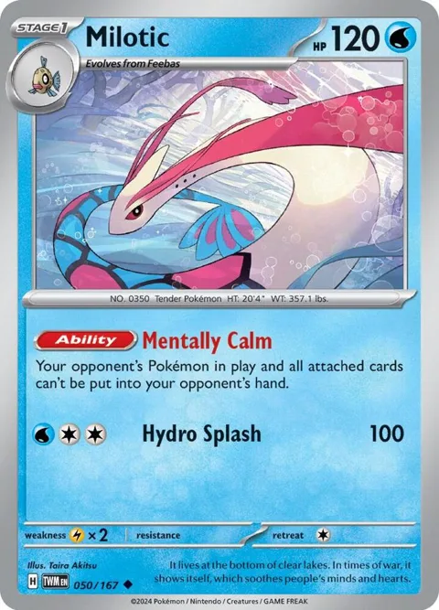 Milotic #050/167 Reverse Holofoil Pokémon card from Twilight Masquerade